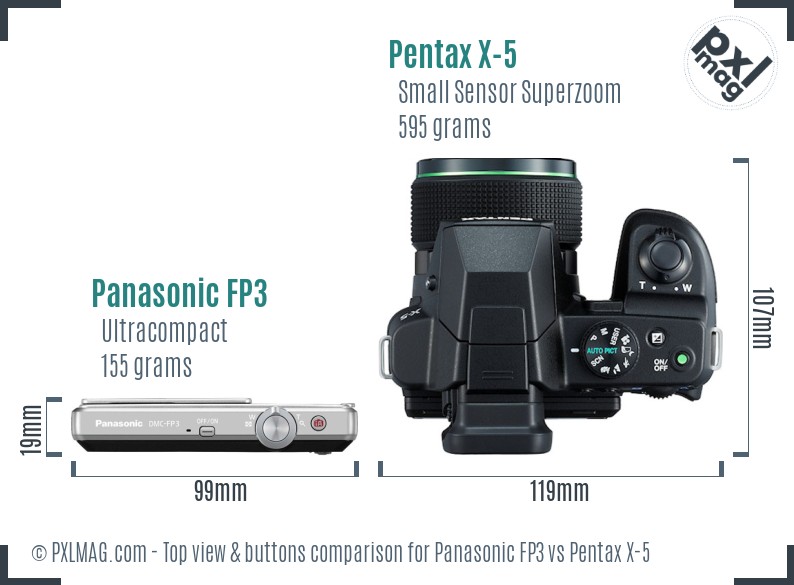 Panasonic FP3 vs Pentax X-5 top view buttons comparison