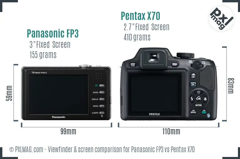 Panasonic FP3 vs Pentax X70 Screen and Viewfinder comparison