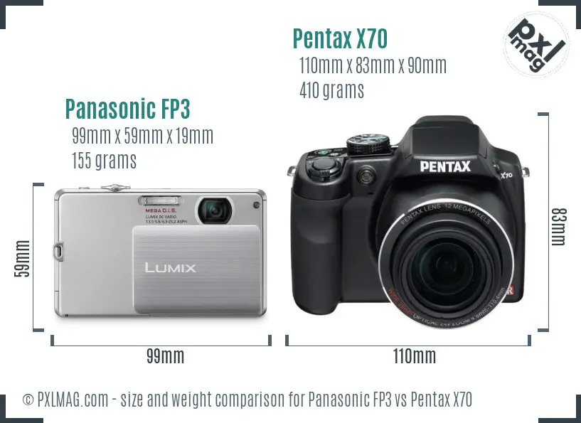 Panasonic FP3 vs Pentax X70 size comparison