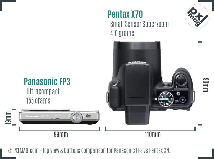Panasonic FP3 vs Pentax X70 top view buttons comparison