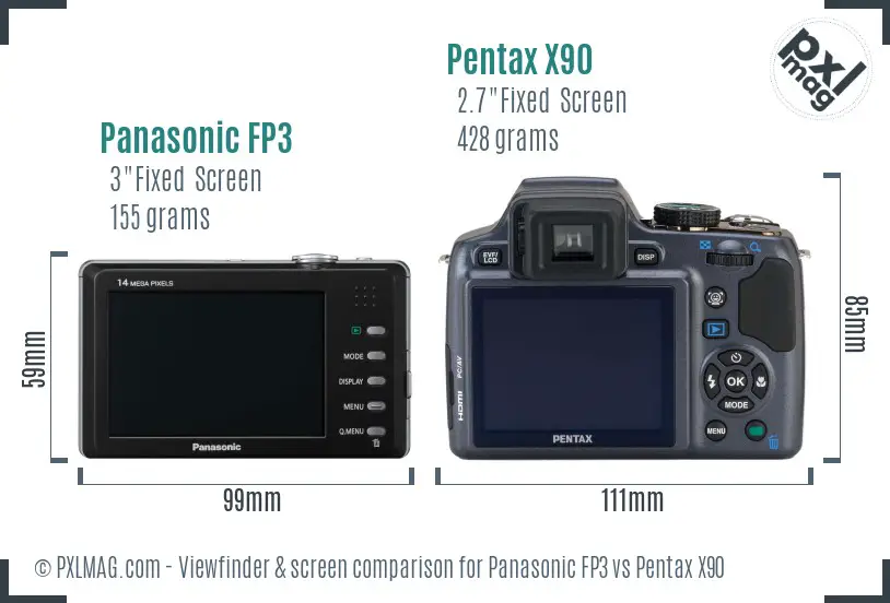 Panasonic FP3 vs Pentax X90 Screen and Viewfinder comparison Panasonic FP3 vs Pentax X90 Screen and Viewfinder comparison