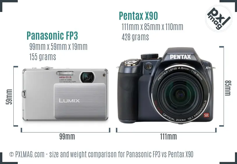 Panasonic FP3 vs Pentax X90 size comparison Panasonic FP3 vs Pentax X90 size comparison
