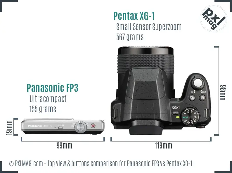 Panasonic FP3 vs Pentax XG-1 top view buttons comparison