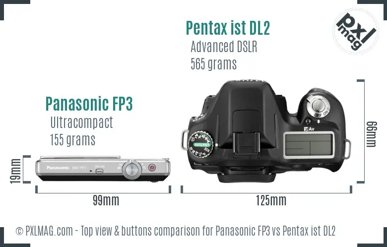 Panasonic FP3 vs Pentax ist DL2 top view buttons comparison