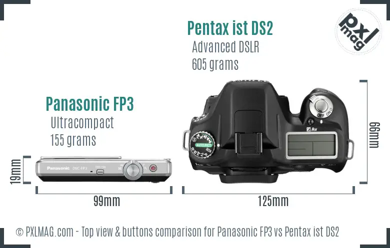 Panasonic FP3 vs Pentax ist DS2 top view buttons comparison