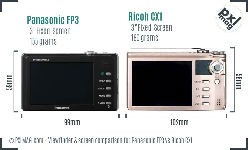 Panasonic FP3 vs Ricoh CX1 Screen and Viewfinder comparison Panasonic FP3 vs Ricoh CX1 Screen and Viewfinder comparison