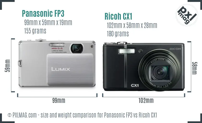 Panasonic FP3 vs Ricoh CX1 size comparison Panasonic FP3 vs Ricoh CX1 size comparison