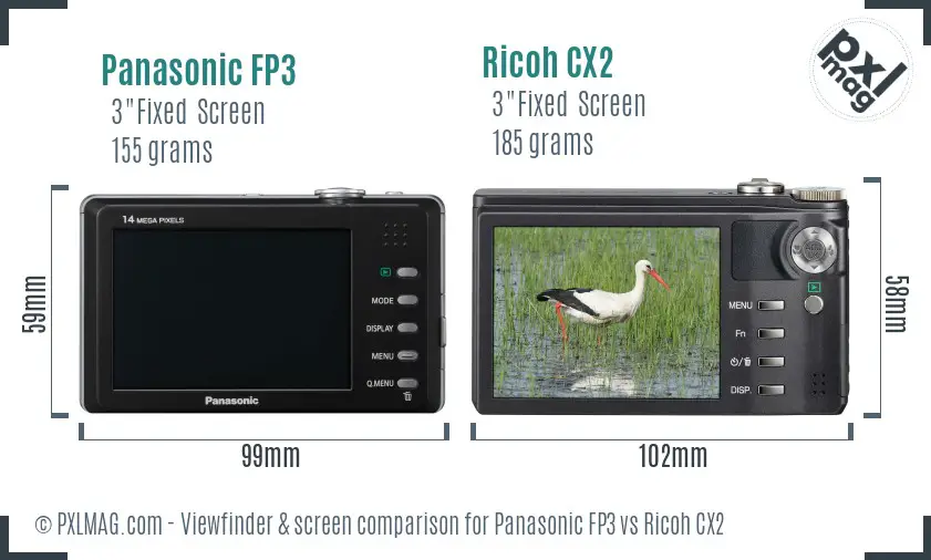 Panasonic FP3 vs Ricoh CX2 Screen and Viewfinder comparison