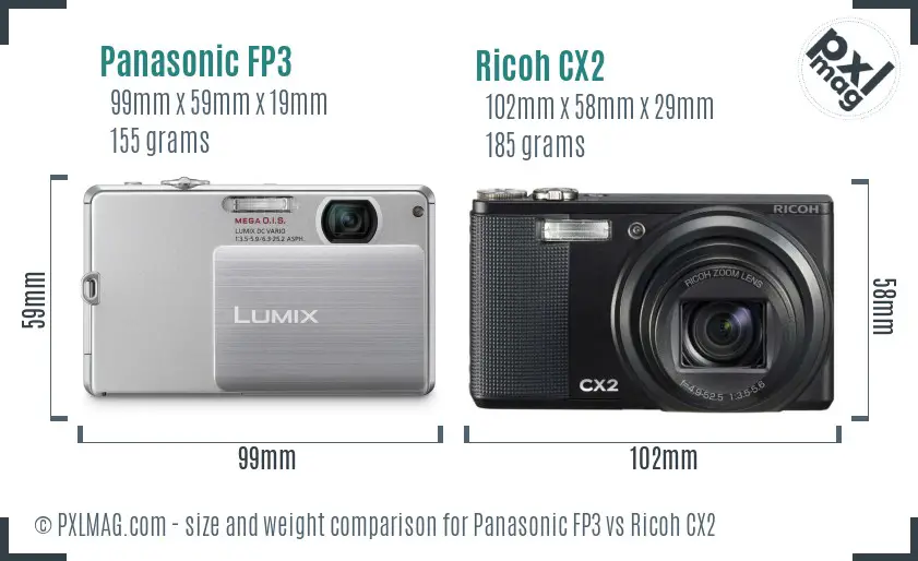 Panasonic FP3 vs Ricoh CX2 size comparison