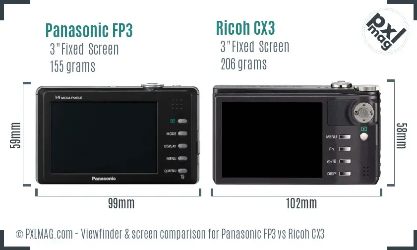 Panasonic FP3 vs Ricoh CX3 Screen and Viewfinder comparison