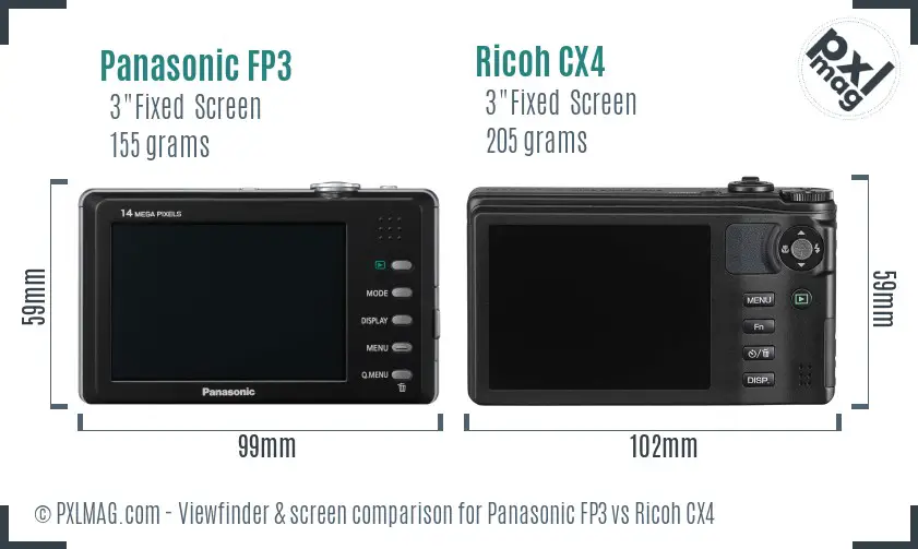 Panasonic FP3 vs Ricoh CX4 Screen and Viewfinder comparison