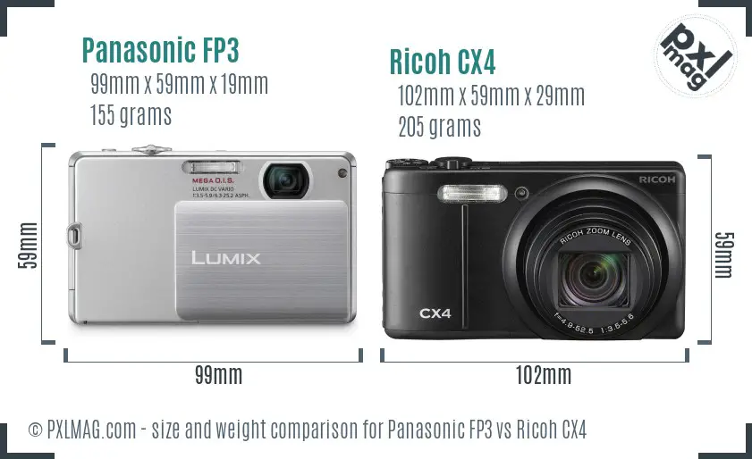 Panasonic FP3 vs Ricoh CX4 size comparison