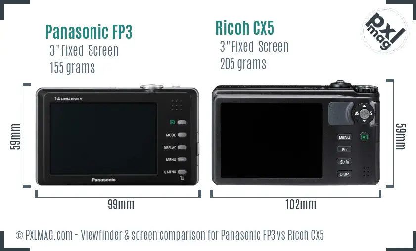 Panasonic FP3 vs Ricoh CX5 Screen and Viewfinder comparison