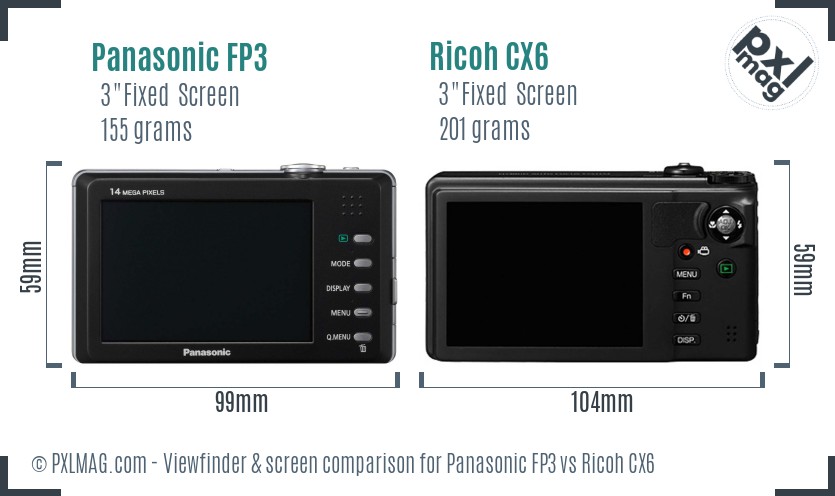 Panasonic FP3 vs Ricoh CX6 Screen and Viewfinder comparison