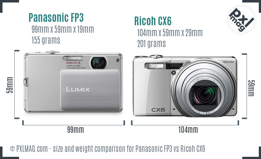 Panasonic FP3 vs Ricoh CX6 size comparison
