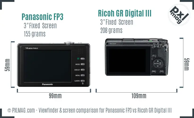 Panasonic FP3 vs Ricoh GR Digital III Screen and Viewfinder comparison