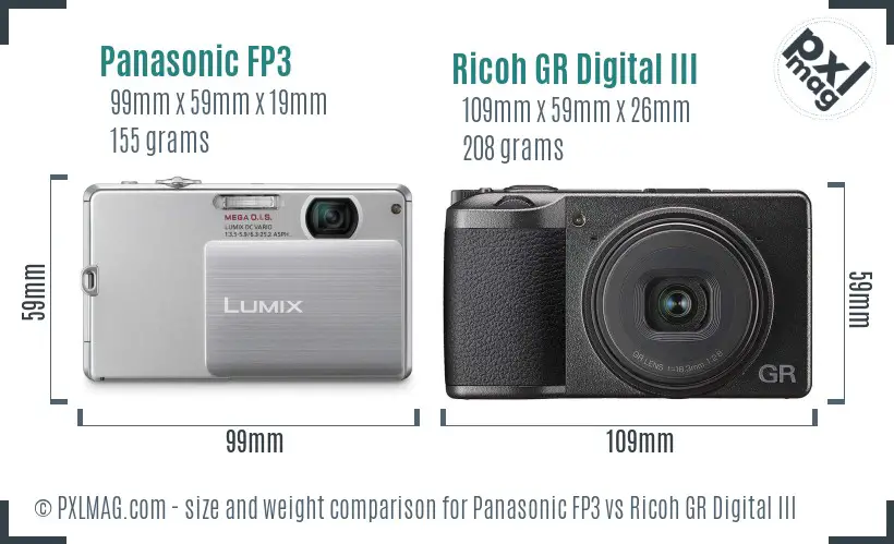 Panasonic FP3 vs Ricoh GR Digital III size comparison