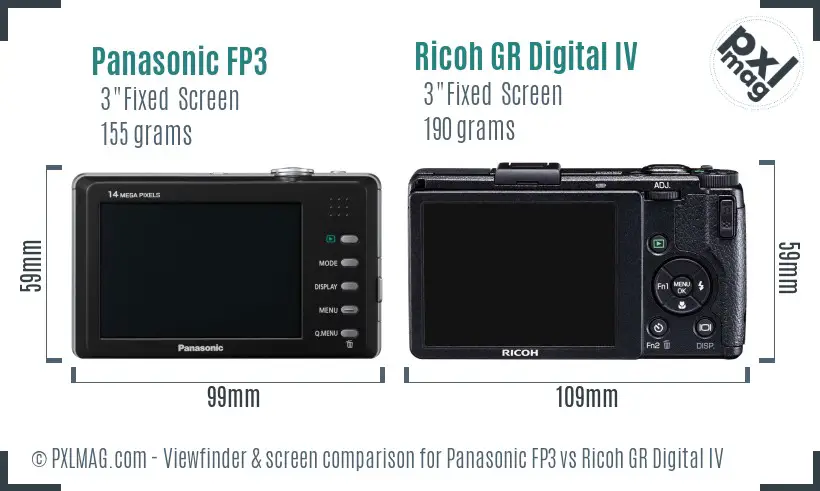 Panasonic FP3 vs Ricoh GR Digital IV Screen and Viewfinder comparison