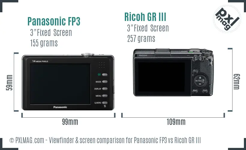 Panasonic FP3 vs Ricoh GR III Screen and Viewfinder comparison Panasonic FP3 vs Ricoh GR III Screen and Viewfinder comparison