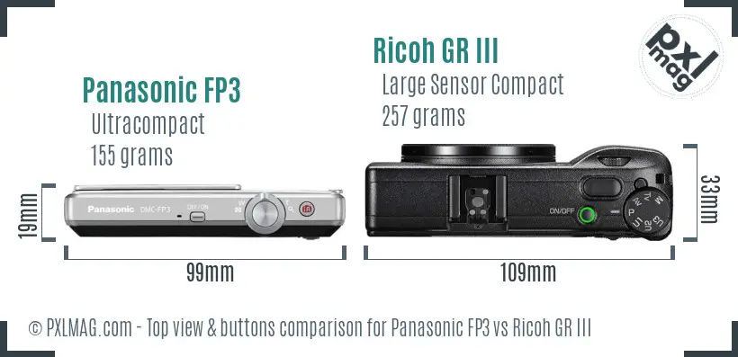 Panasonic FP3 vs Ricoh GR III top view buttons comparison Panasonic FP3 vs Ricoh GR III top view buttons comparison