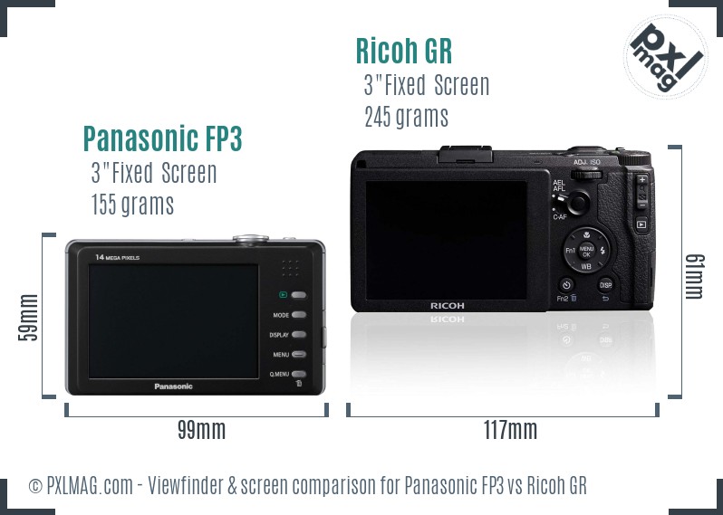 Panasonic FP3 vs Ricoh GR Screen and Viewfinder comparison