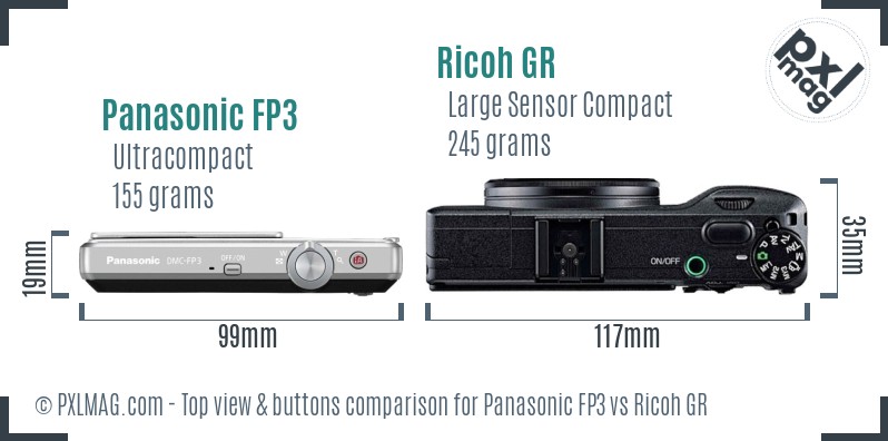 Panasonic FP3 vs Ricoh GR top view buttons comparison