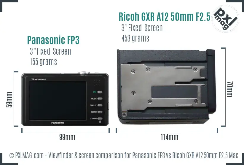 Panasonic FP3 vs Ricoh GXR A12 50mm F2.5 Macro Screen and Viewfinder comparison Panasonic FP3 vs Ricoh GXR A12 50mm F2.5 Macro Screen and Viewfinder comparison