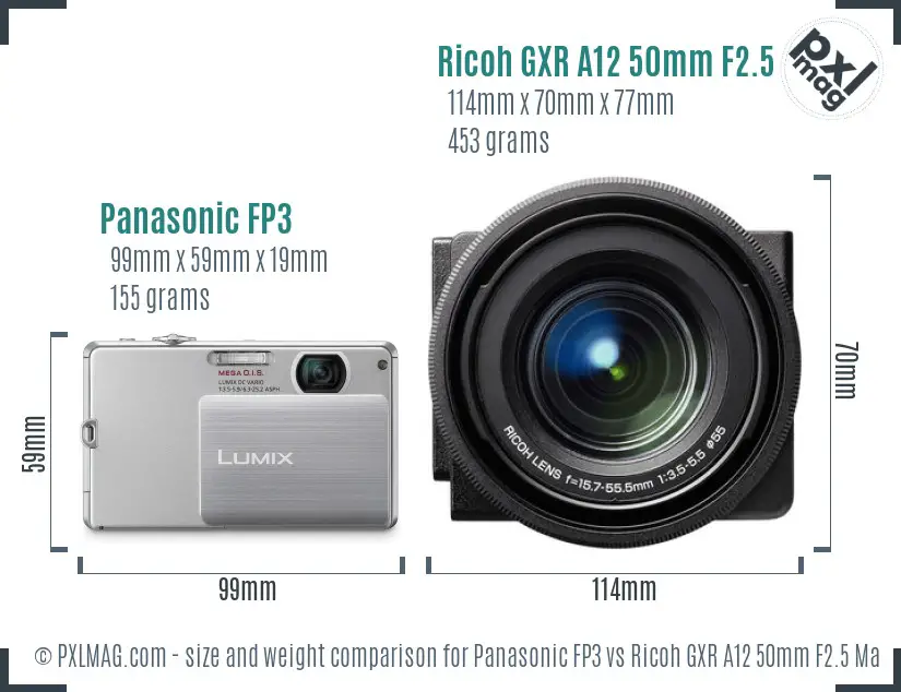 Panasonic FP3 vs Ricoh GXR A12 50mm F2.5 Macro size comparison Panasonic FP3 vs Ricoh GXR A12 50mm F2.5 Macro size comparison