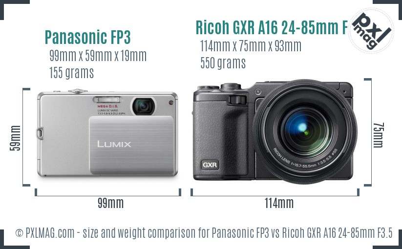 Panasonic FP3 vs Ricoh GXR A16 24-85mm F3.5-5.5 size comparison