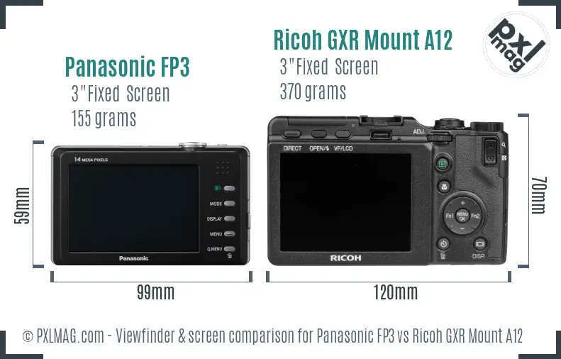 Panasonic FP3 vs Ricoh GXR Mount A12 Screen and Viewfinder comparison Panasonic FP3 vs Ricoh GXR Mount A12 Screen and Viewfinder comparison