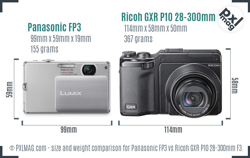 Panasonic FP3 vs Ricoh GXR P10 28-300mm F3.5-5.6 VC size comparison Panasonic FP3 vs Ricoh GXR P10 28-300mm F3.5-5.6 VC size comparison