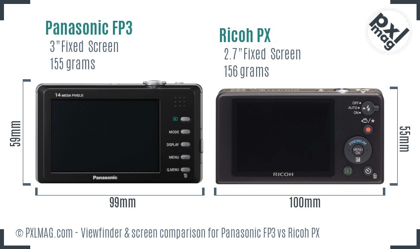 Panasonic FP3 vs Ricoh PX Screen and Viewfinder comparison