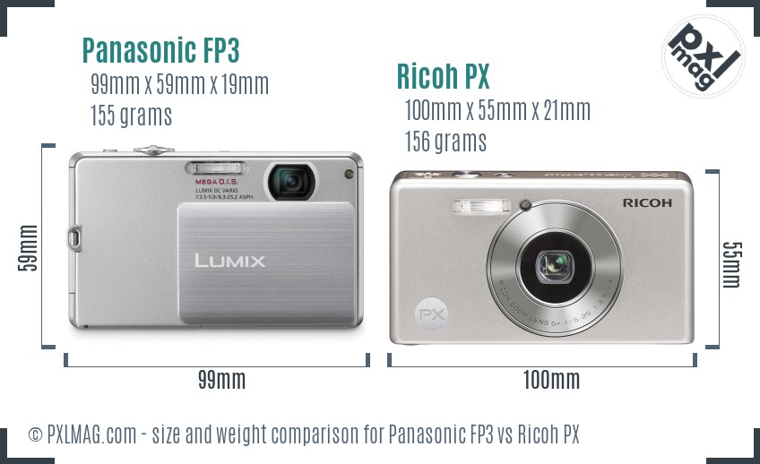 Panasonic FP3 vs Ricoh PX size comparison