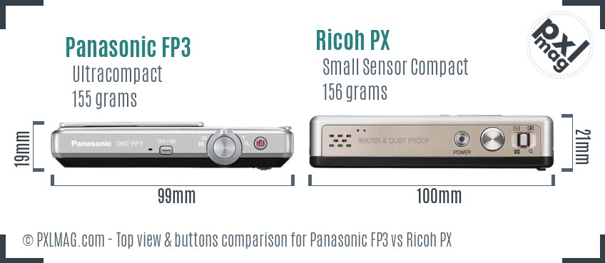 Panasonic FP3 vs Ricoh PX top view buttons comparison