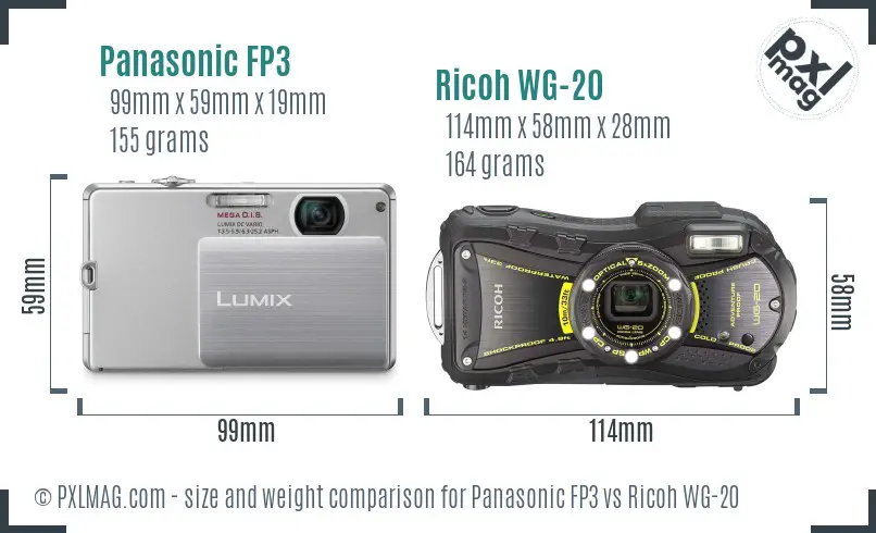 Panasonic FP3 vs Ricoh WG-20 size comparison