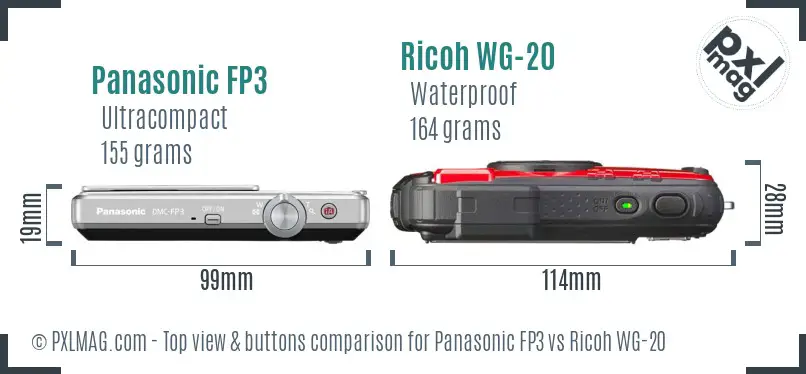 Panasonic FP3 vs Ricoh WG-20 top view buttons comparison