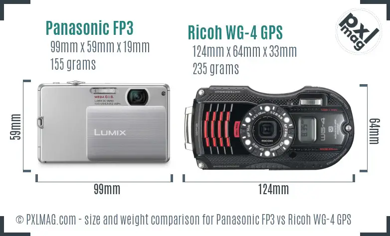 Panasonic FP3 vs Ricoh WG-4 GPS size comparison