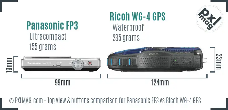 Panasonic FP3 vs Ricoh WG-4 GPS top view buttons comparison