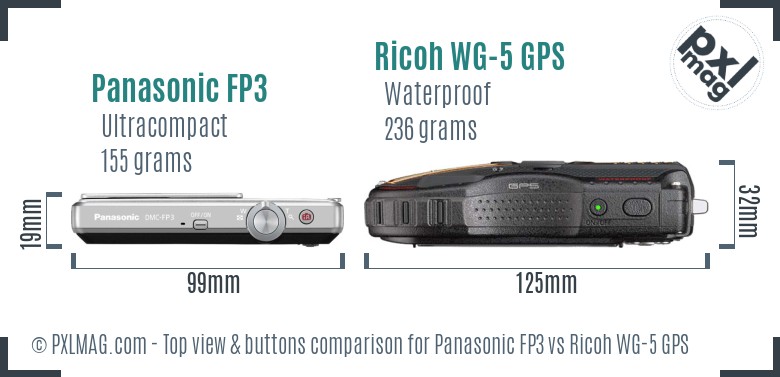 Panasonic FP3 vs Ricoh WG-5 GPS top view buttons comparison