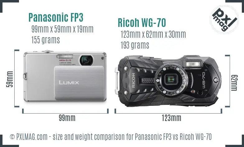 Panasonic FP3 vs Ricoh WG-70 size comparison