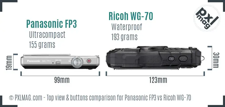 Panasonic FP3 vs Ricoh WG-70 top view buttons comparison
