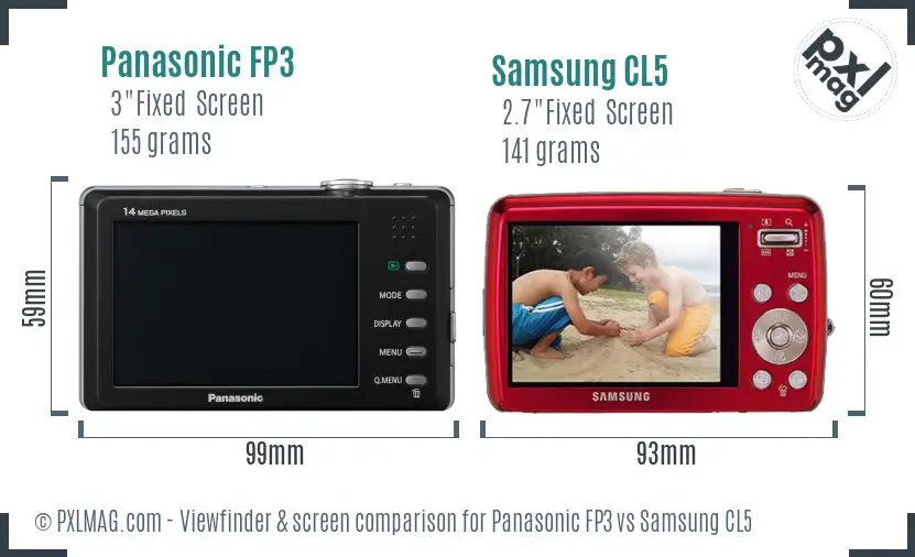 Panasonic FP3 vs Samsung CL5 Screen and Viewfinder comparison