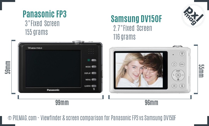 Panasonic FP3 vs Samsung DV150F Screen and Viewfinder comparison