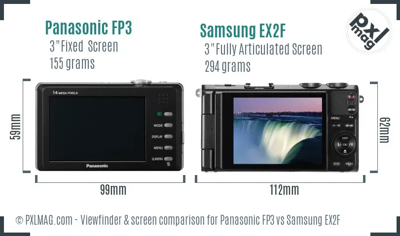 Panasonic FP3 vs Samsung EX2F Screen and Viewfinder comparison