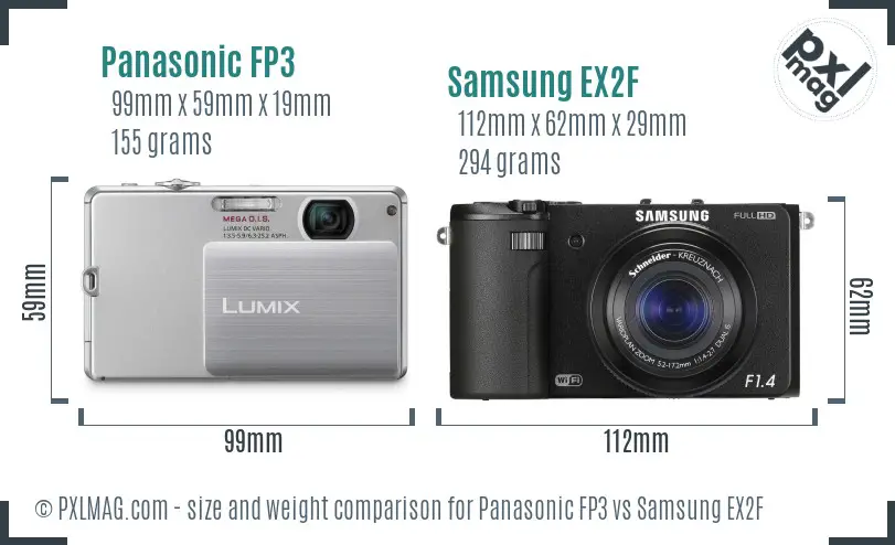 Panasonic FP3 vs Samsung EX2F size comparison