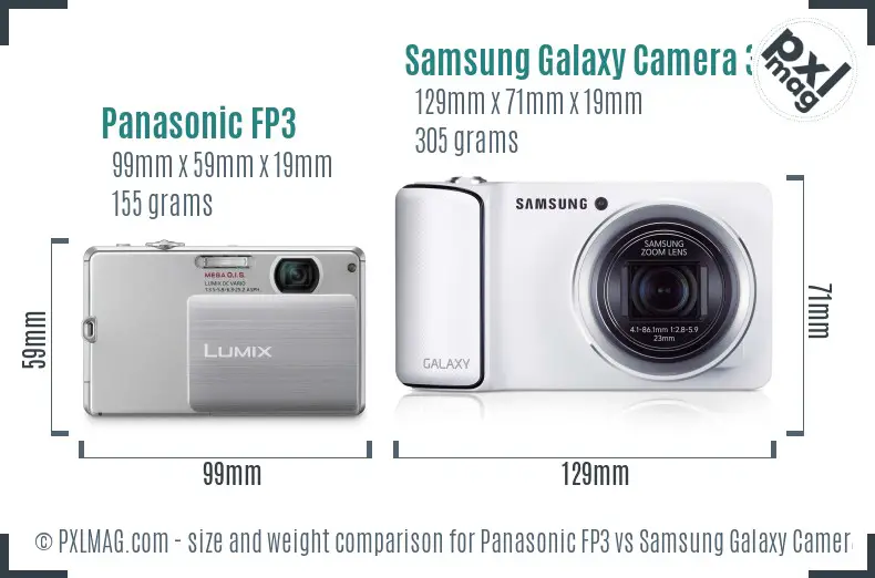 Panasonic FP3 vs Samsung Galaxy Camera 3G size comparison