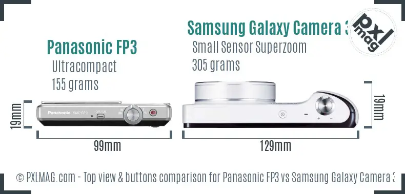 Panasonic FP3 vs Samsung Galaxy Camera 3G top view buttons comparison