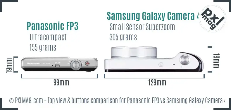 Panasonic FP3 vs Samsung Galaxy Camera 4G top view buttons comparison