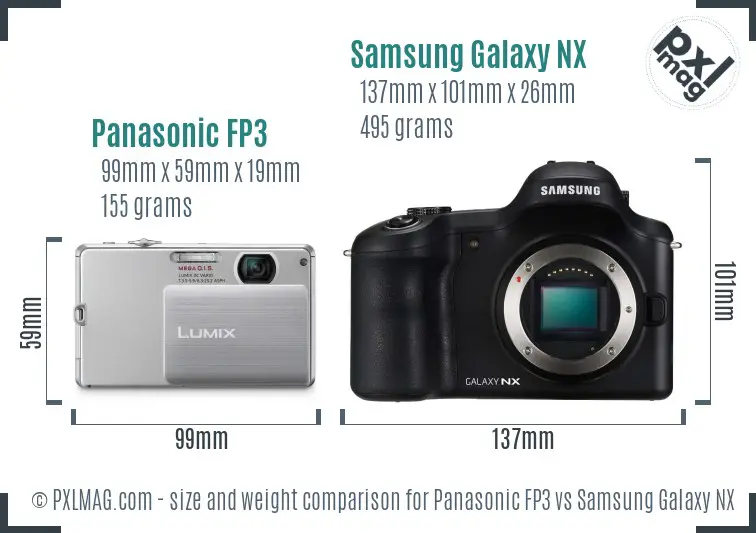 Panasonic FP3 vs Samsung Galaxy NX size comparison Panasonic FP3 vs Samsung Galaxy NX size comparison