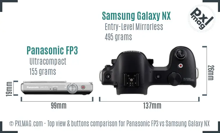 Panasonic FP3 vs Samsung Galaxy NX top view buttons comparison Panasonic FP3 vs Samsung Galaxy NX top view buttons comparison